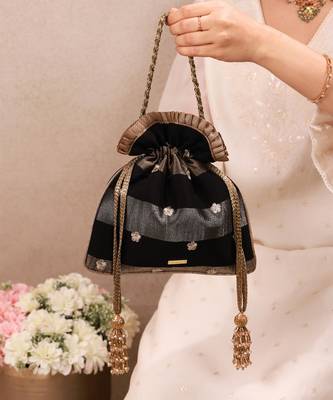 Black semi tissue potli bag 1