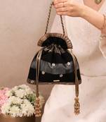 Black semi tissue potli bag