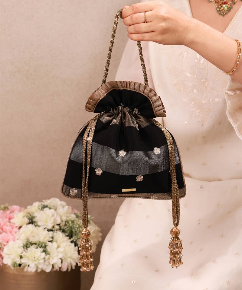 Black semi tissue potli bag