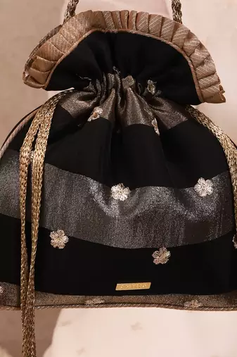Black semi tissue potli bag