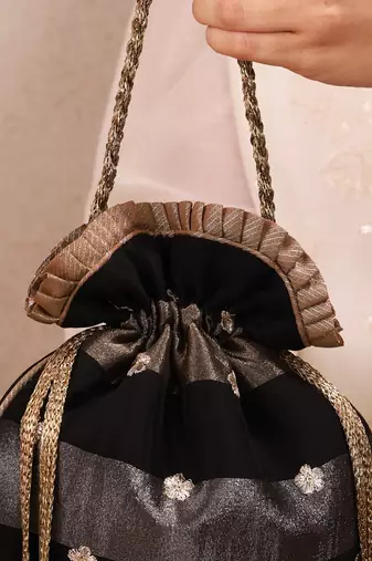 Black semi tissue potli bag