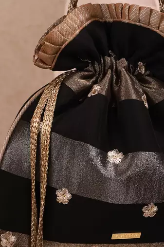 Black semi tissue potli bag