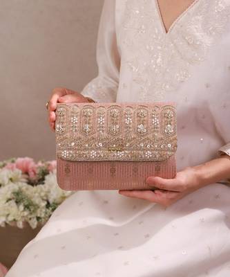 Pink organza silk suede clutch 1