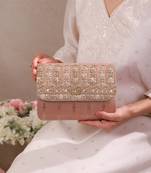 Pink organza silk suede clutch