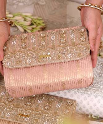 Pink organza silk suede clutch 2