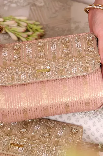 Pink organza silk suede clutch