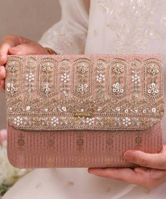 Pink organza silk suede clutch 5