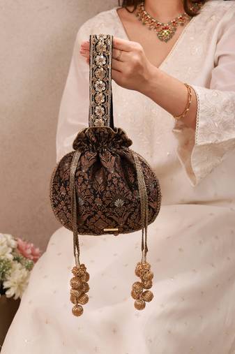 Black pure silk potli bag