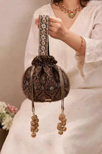 Black pure silk potli bag