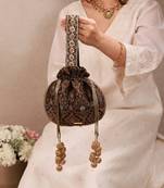 Black pure silk potli bag