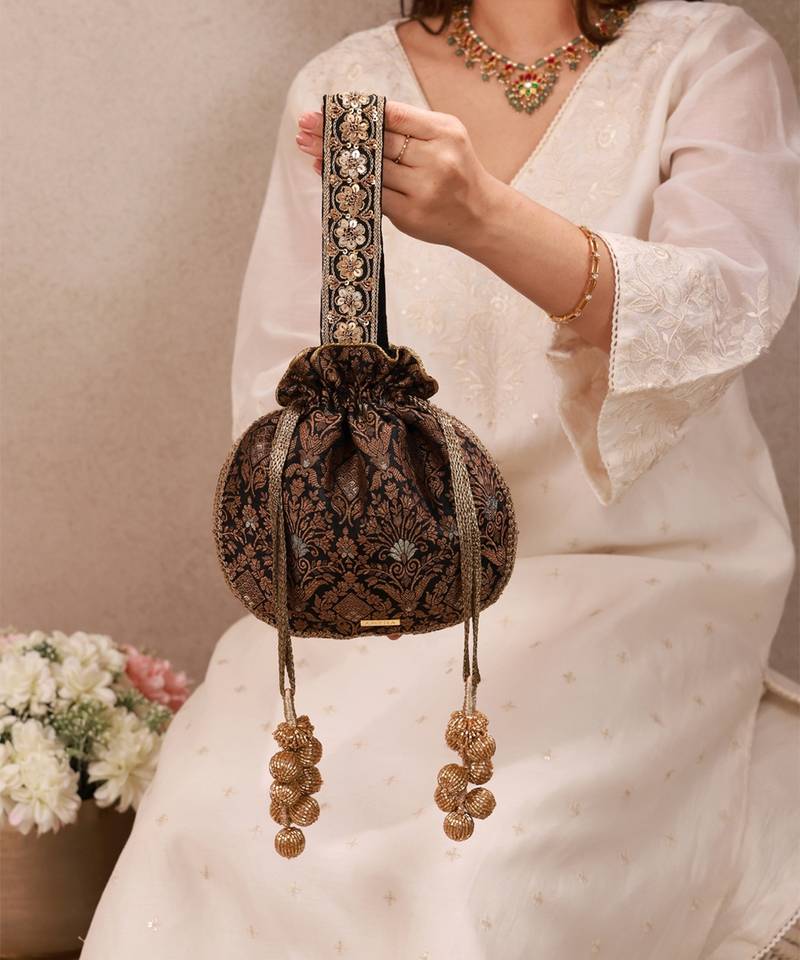 Black pure silk potli bag