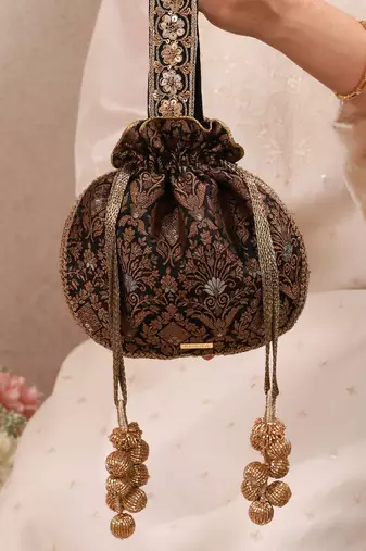 Black pure silk potli bag