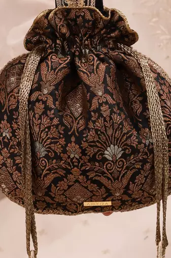 Black pure silk potli bag