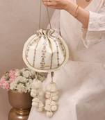 Off white embroidered poly silk potli bag