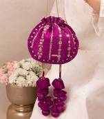 Magenta pink embroidered poly silk potli bag