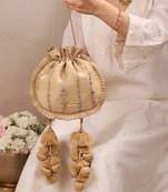 Gold embroidered poly silk potli bag