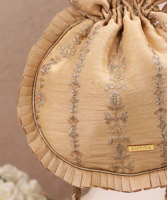 Gold embroidered poly silk potli bag 3