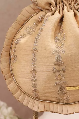 Gold embroidered poly silk potli bag