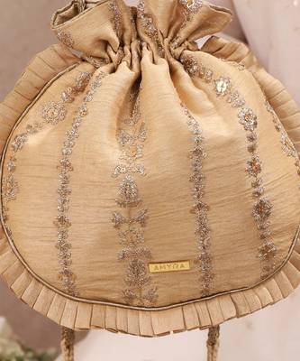 Gold embroidered poly silk potli bag 4