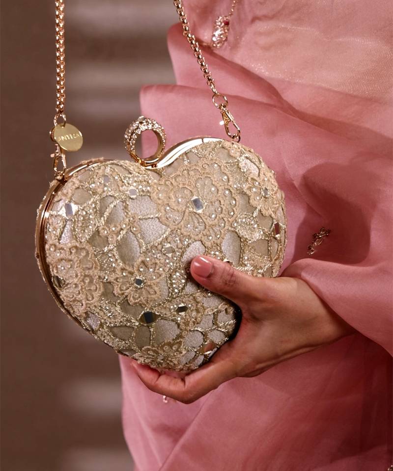 Gold tissue cutwork mirror synthetic clutch