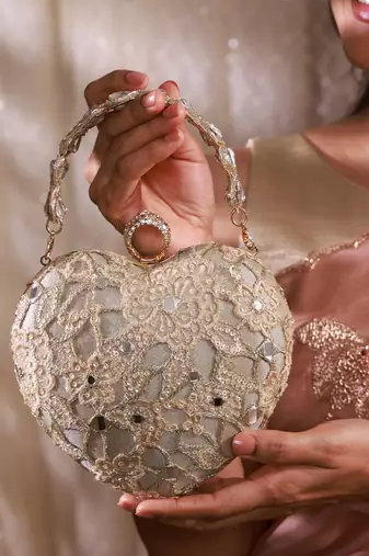 Gold tissue cutwork mirror synthetic clutch