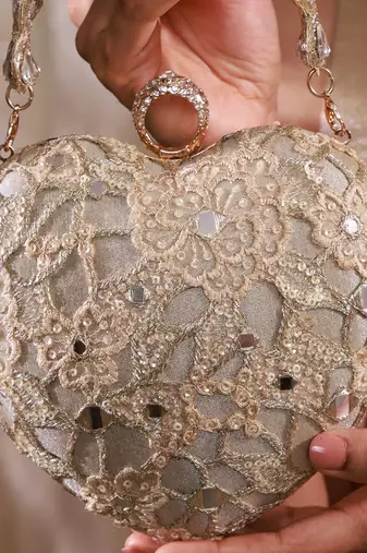 Gold tissue cutwork mirror synthetic clutch