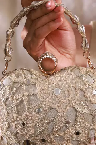 Gold tissue cutwork mirror synthetic clutch