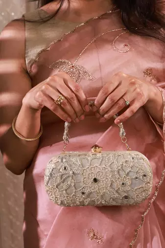 Gold tissue cutwork mirror synthetic clutch