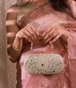 Gold tissue cutwork mirror synthetic clutch