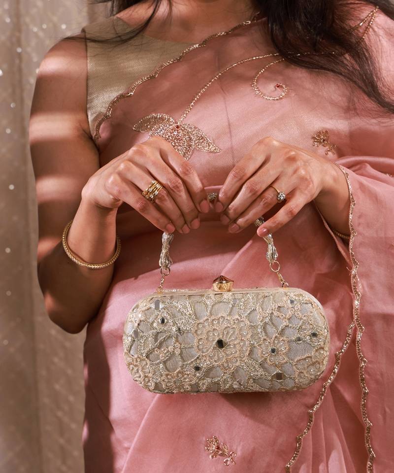 Gold tissue cutwork mirror synthetic clutch