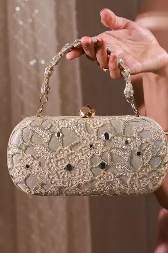 Gold tissue cutwork mirror synthetic clutch
