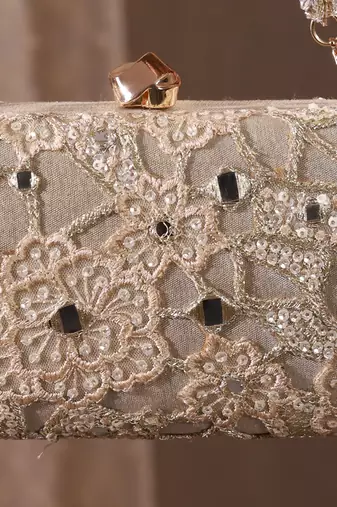 Gold tissue cutwork mirror synthetic clutch