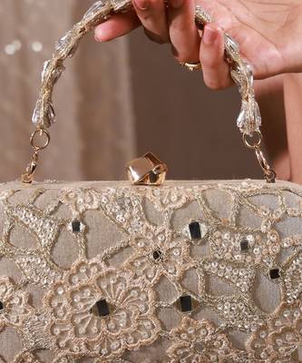 Gold tissue cutwork mirror synthetic clutch 5