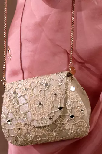 Gold tissue cutwork mirror synthetic clutch