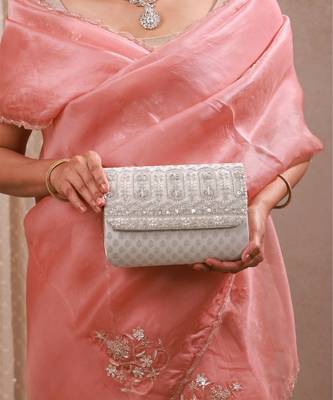 Silver silk brocade clutch 1
