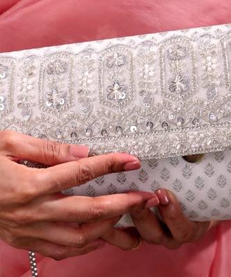 Silver silk brocade clutch 3
