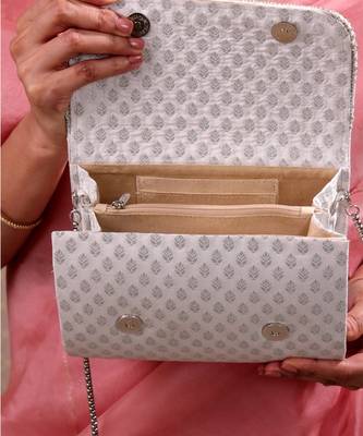 Silver silk brocade clutch 4