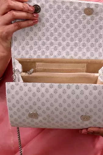 Silver silk brocade clutch