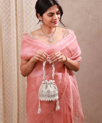 Silver brocade silk potli bag 1
