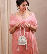Silver brocade silk potli bag