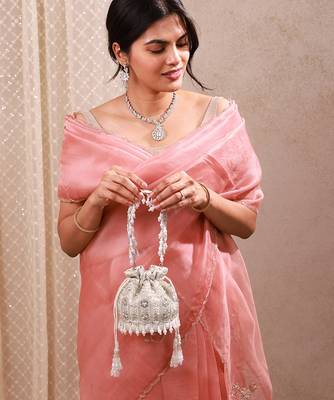 Silver brocade silk potli bag 2