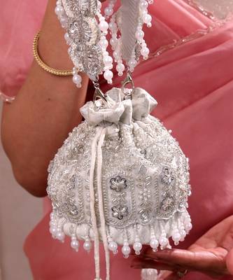 Silver brocade silk potli bag 3