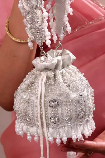 Silver brocade silk potli bag