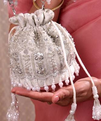 Silver brocade silk potli bag 4