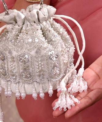 Silver brocade silk potli bag 5