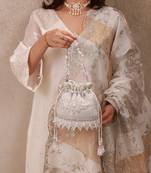 Silver hand embroidered silk potli bag