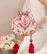 Off white woven georgette potli bag
