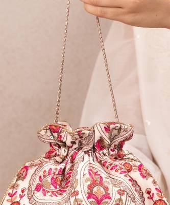 Off white woven georgette potli bag 2