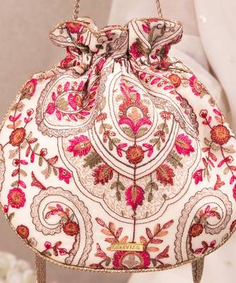 Off white woven georgette potli bag 3