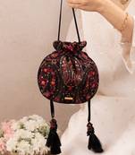 Black woven georgette potli bag